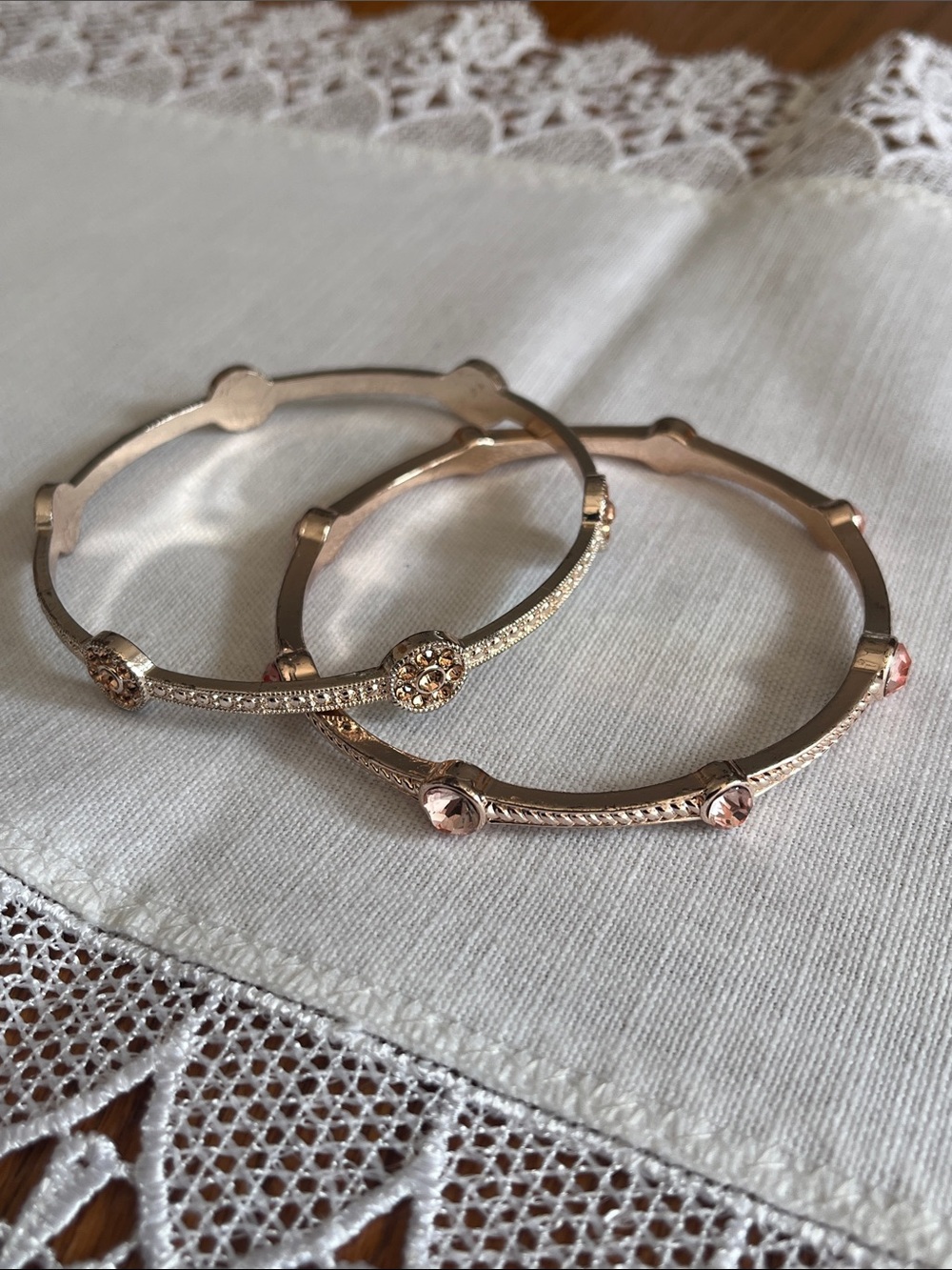 Duo Bangle Set In Rose Gold-Tone With Rhinestones - Picture 11 of 11